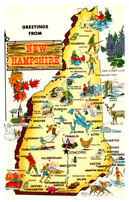 Postcard New Hampshire state map