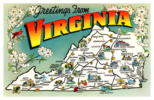 map postcard virginia state