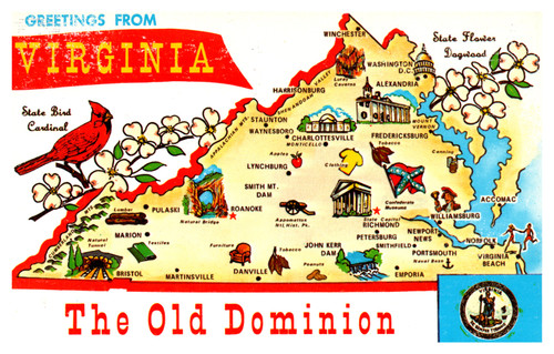 map postcard virginia state