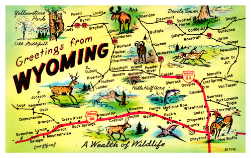 map postcard wyoming state