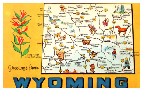 map postcard wyoming state