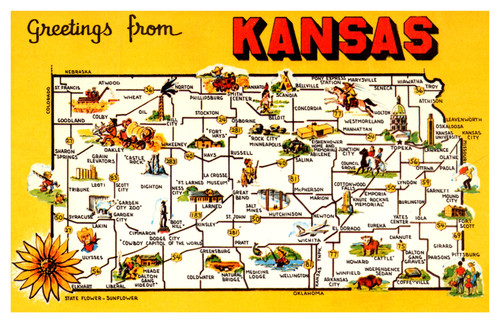 map postcard kansas state