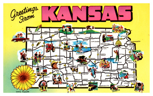 map postcard kansas state