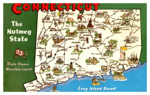 map postcard connecticut state