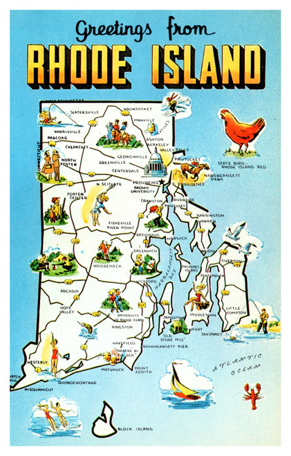 rhode Island map postcard