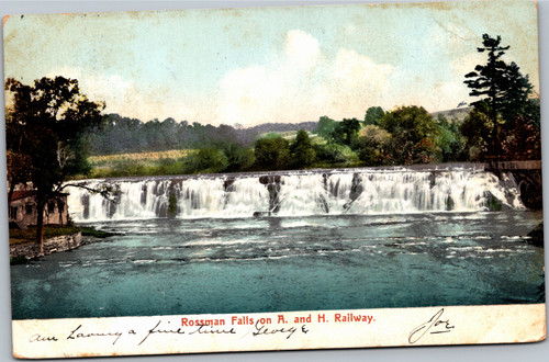 Postcard NY Rossman Falls on A. and H. Railway