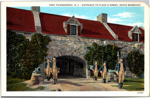 Postcard NY Fort Ticonderoga - Entrance to Place D'Armes South Barracks