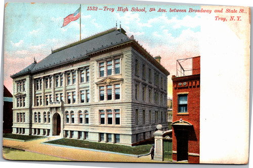 Postcard NY Troy Troy High School 5th Ave