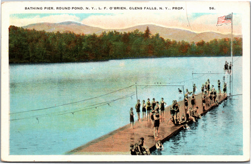 Postcard NY Glens Falls Bathing Pier Round Pond O'Brien proprietor