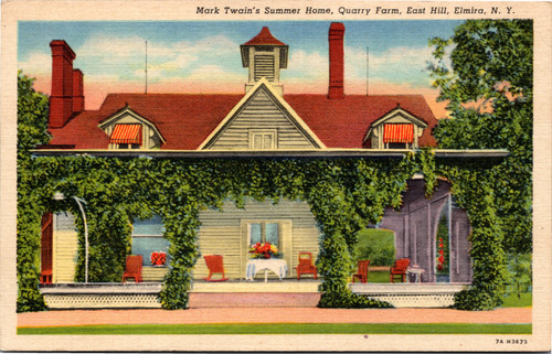 Postcard NY Elmira  Mark Twain's Summer Home Quarry Farm East Hill