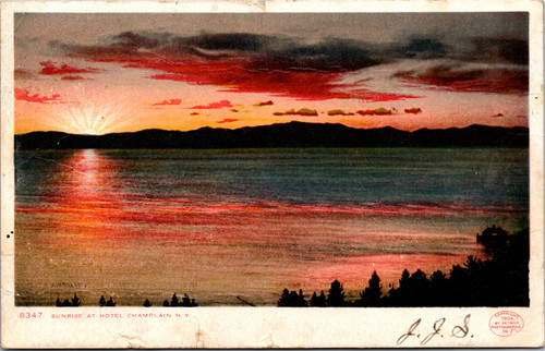 Postcard NY Lake Champlain Sunrise at Hotel Champlain