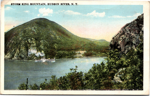 Postcard NY Storm King Mountain Hudson River with steamboat