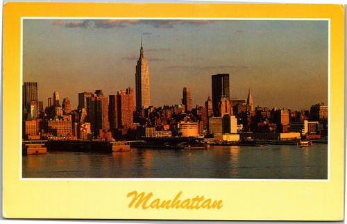 Postcard NY Mid-Manhattan skyline at sunset