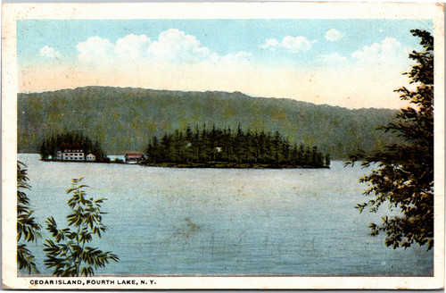 Postcard NY Adirondacks Cedar Island Fourth Lake