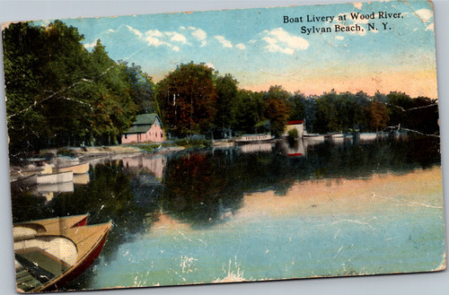 Postcard NY Sylvan Beach Boat Livery at Wood River  1921