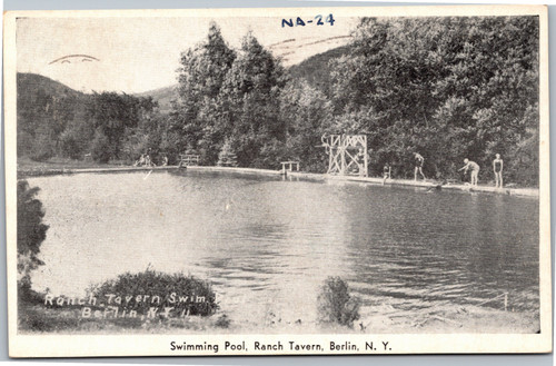 Postcard NY Berlin Swimming Pool Ranch Tavern