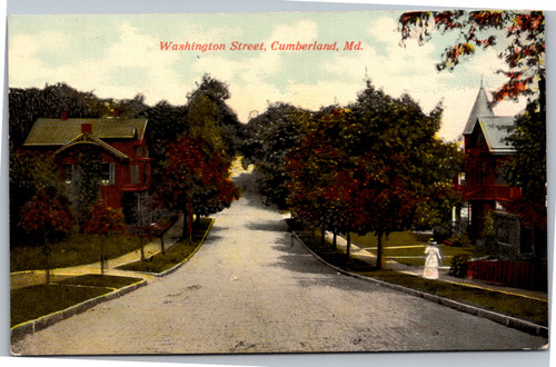 Postcard MD Cumberland  Washington Street woman in white dress