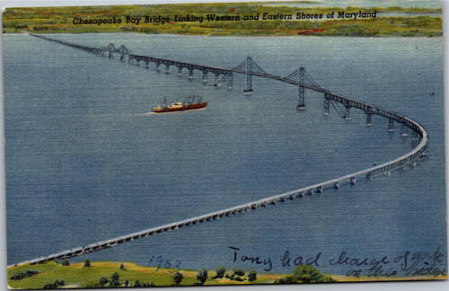 Postcard MD Chesapeake Bay Bridge Linking Western and Eastern Shores