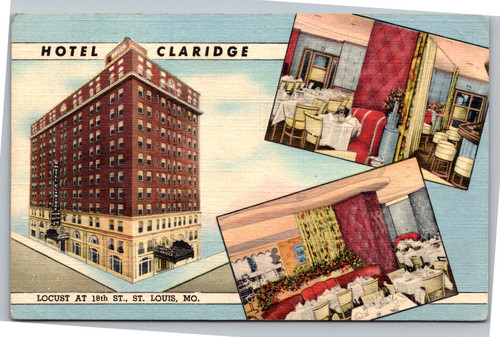 Postcard MO St. Louis  Hotel Claridge exterior dining views