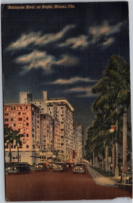 Postcard FL Miami Biscayne Boulevard at Night