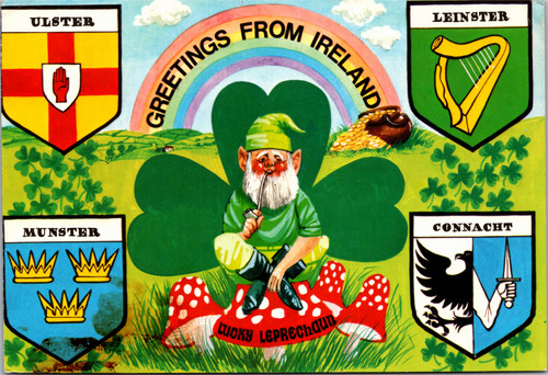 Greetings from Ireland Lucky Leprechaun  provincial coat of arms