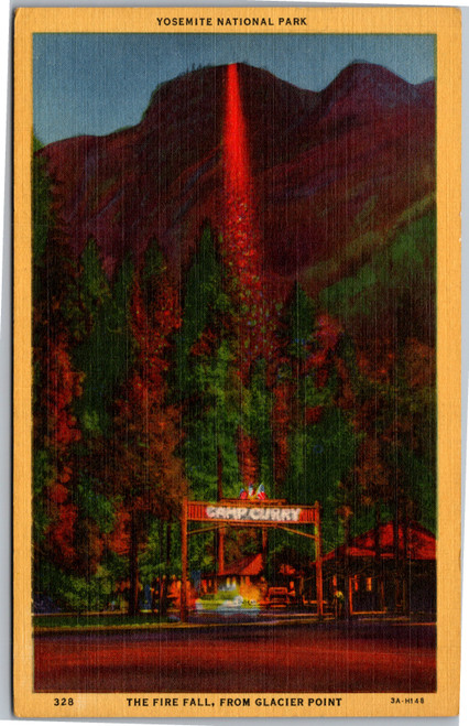 Postcard Yosemite The Fire Fall from Glacier Point Camp Curry