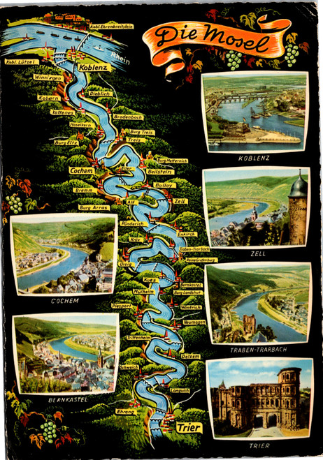 postcard german map mosel