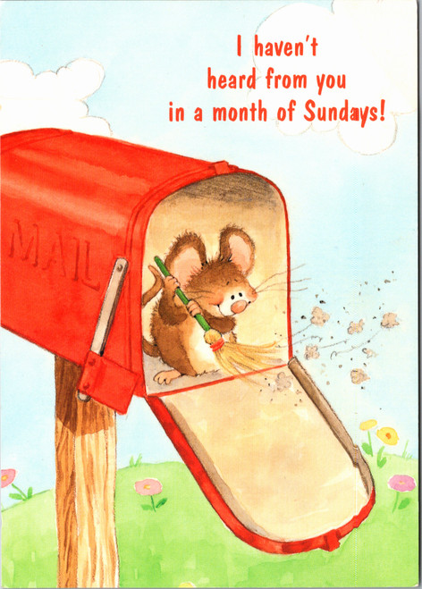 Postcard Comic Mouse Sweeping Mailbox Haven't Heard from You Month of Sundays