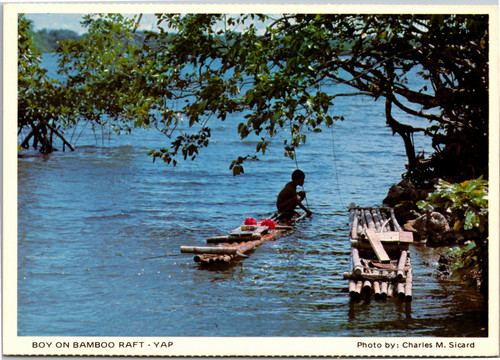 Postcard Micronesia Boy on Bamboo Raft - Yap photo by Charles M. Sicard