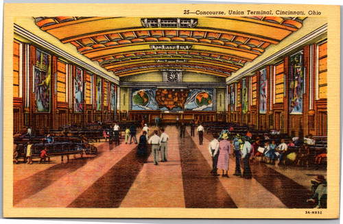 Postcard OH Cincinnati train station Concourse Union Terminal