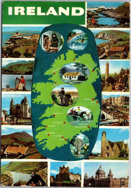 Postcard Ireland Map Tourist multiview