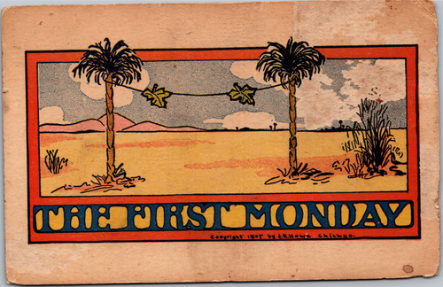 The First Monday religious humor laundry clothesline fig leaves 1905 Howe