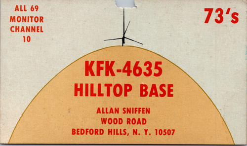 QSL Postcard KFK-4635 Hilltop Base Bedford Hills NY