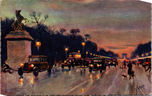Champs-Élysées Night View Cars Arc de Triomphe