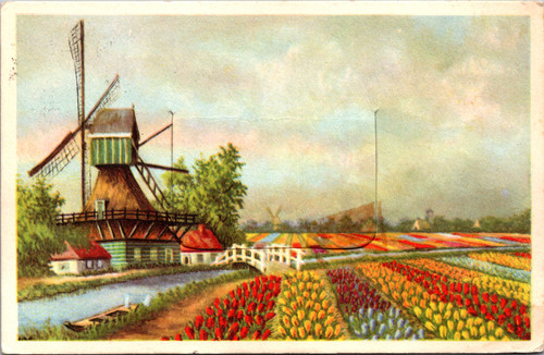 Dutch Tulip Field Windmill with notepad