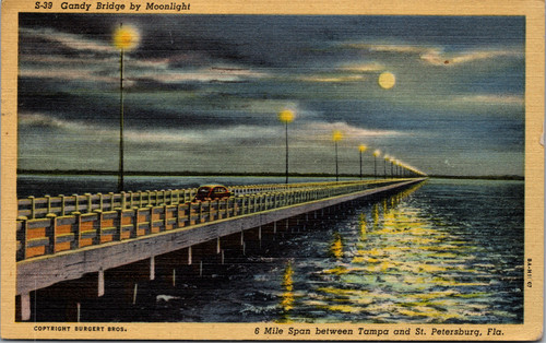 Gandy Bridge by Moonlight  6 Mile Span between Tampa and St. Petersburg, Fla.