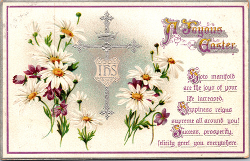 Easter Joyous Cross Daisies Embossed  Religious Poem