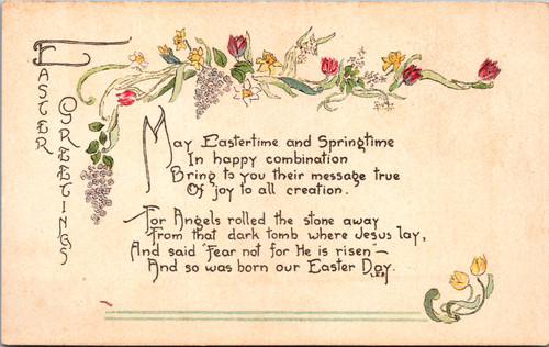 Easter Greetings Springtime Poem L.F. Pease Floral Religious Art