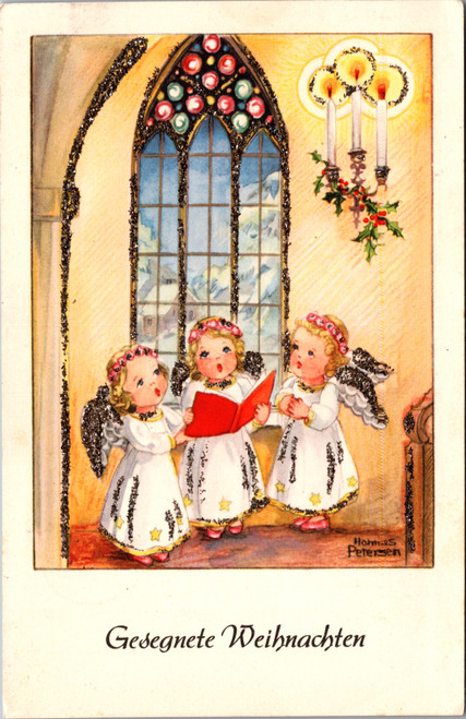 German Children Christmas Angels singing church glitter