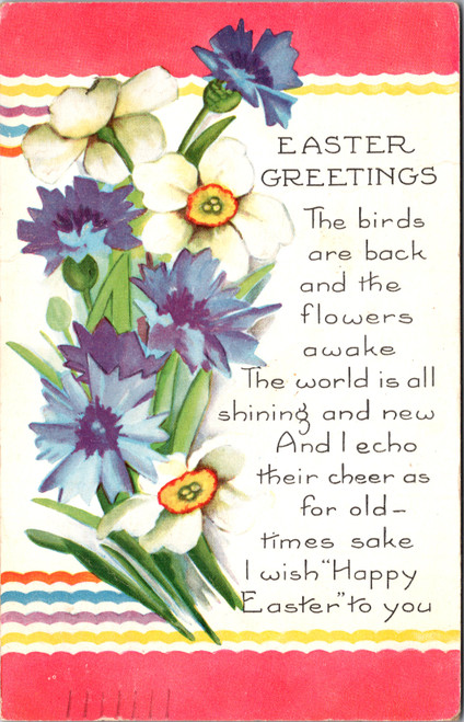 Easter Greetings Daffodils Cornflowers Rainbow Border Whitney Made