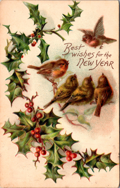 New Year Birds Holly Embossed (41-885)