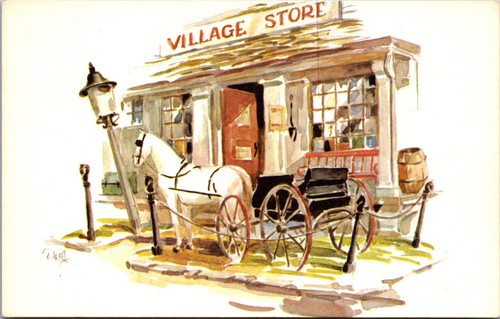 1960 Postcard  Horse & Buggy at Village Store  Cape Shore, Maine