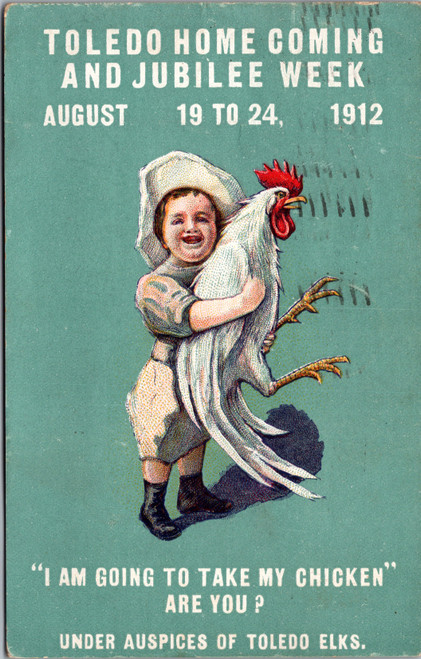 Toledo Homecoming and Jubilee Week 1912 child holding rooster