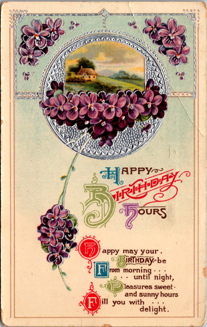Happy birthday hours - with violets Happy birthday hours - with violets