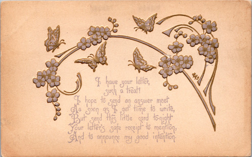 I have your letter such a treat! Embossed flowers and butterfly I have your letter such a treat! Embossed flowers and butterfly