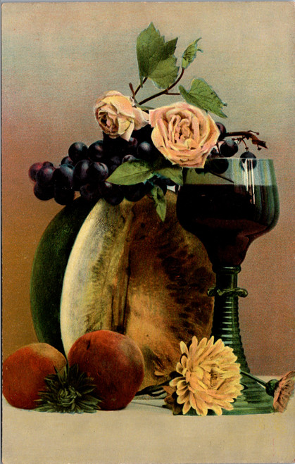 roses grapes melon wine glass still life Aristophot