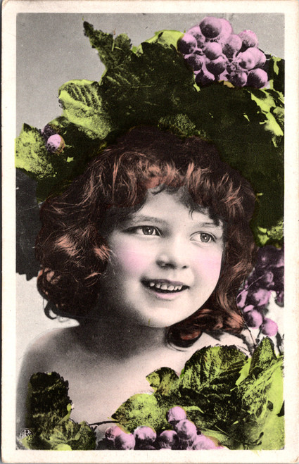 Hand Tinted Portrait of Girl with Grapevine Wreath
