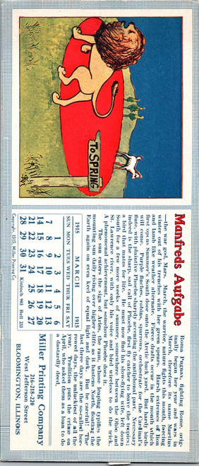 Miller Printing Co Blomington IL March 1915 calendarar blotter Miller Printing Co Blomington IL March 1915 calendarar blotter