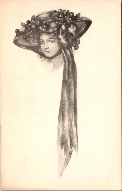 Lady in large hat with scarf and berries glamorous style illustrated Lady in large hat with scarf and berries glamorous style illustrated