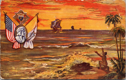 Knights of Columbus Patriotic US and Papal Flags ships sailing into sunset Knights of Columbus Patriotic US and Papal Flags ships sailing into sunset
